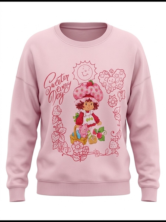 Strawberry Shortcake Sweaters - Pink Strawberry Shortcake Graphic Crewneck Sweater - Sweeter Every Day